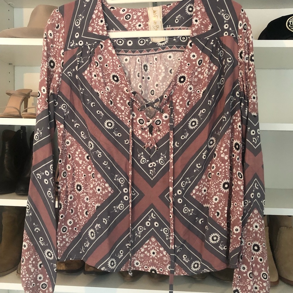 Boho lace up peasant top